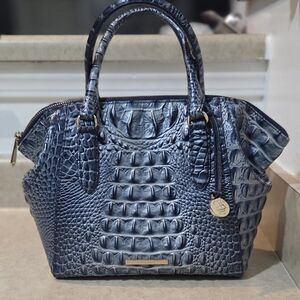 Brahmin Blue Croc-Embossed Medium Satchel